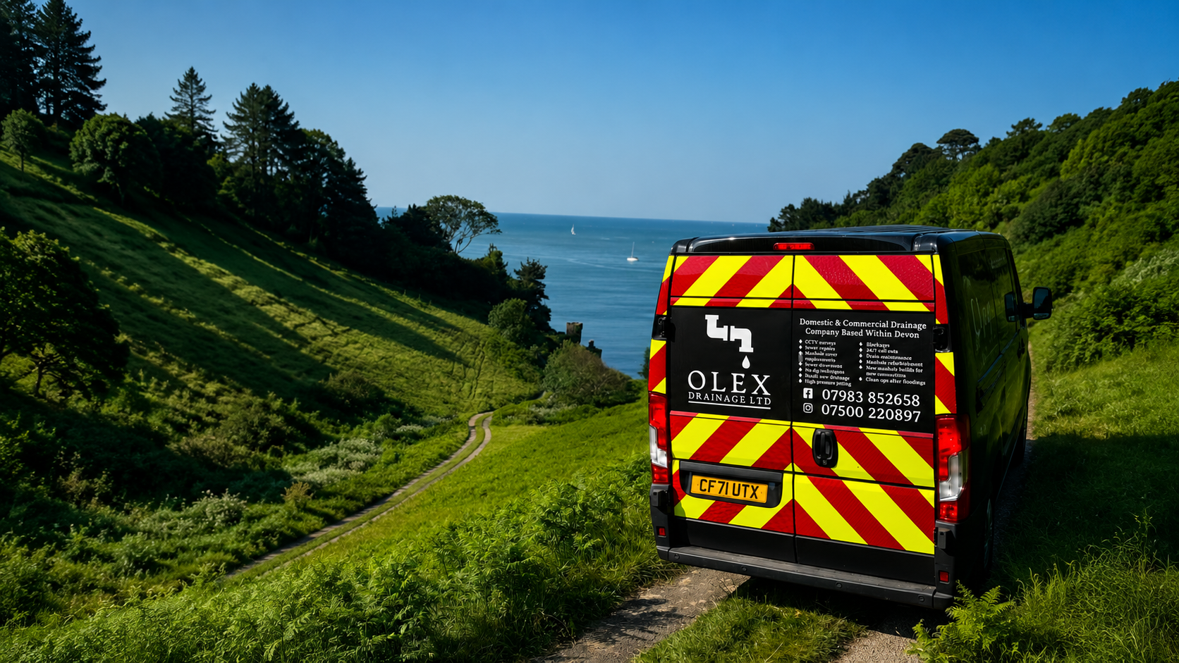 OLEX Drainage service van on the Devon coast